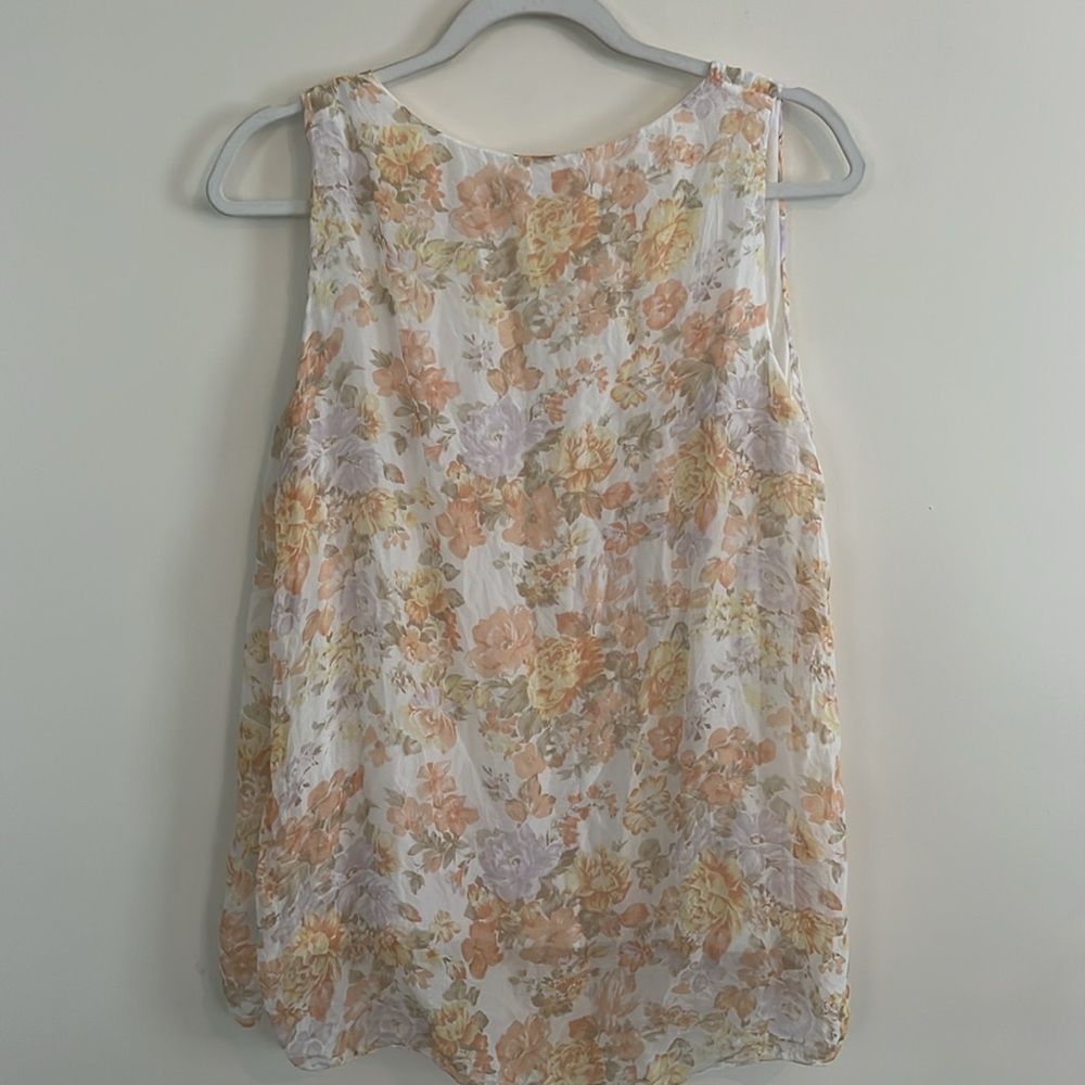 Giusy Floral Silk Tank Top‎ Blouse Orange Yellow Rose S Feminine Romantic - Picture 5 of 5